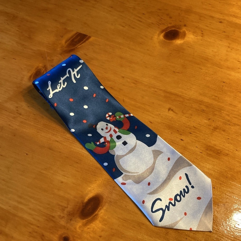 Mens Let It Snow Snowman‎ Christmas Holiday Festive Novelty Silk Necktie Tie 90s - Picture 11 of 11